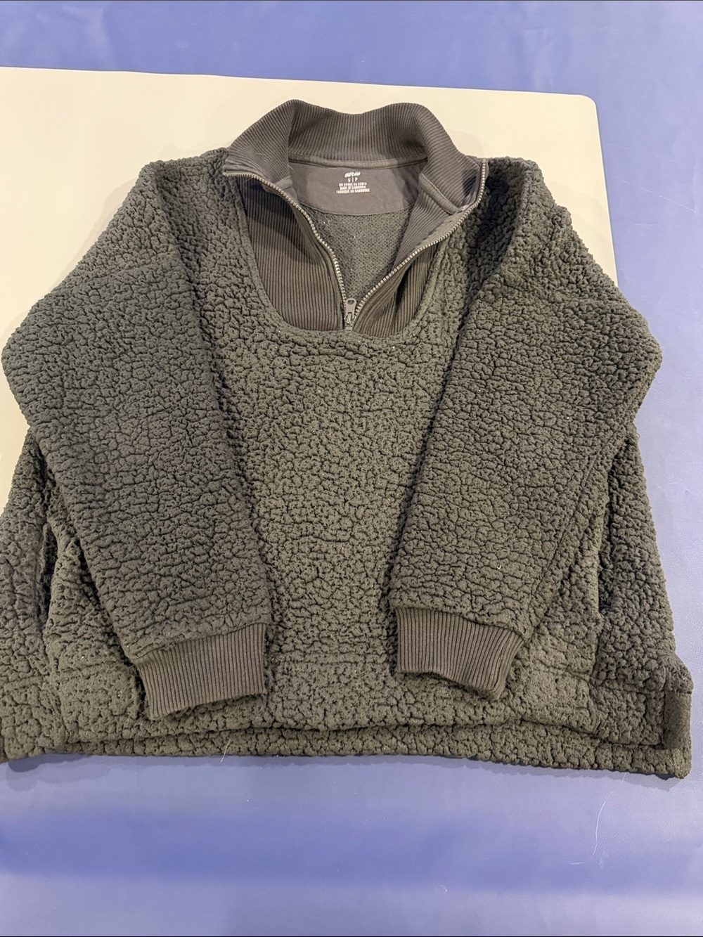aerie Charcoal Sherpa Quarter-Zip Pullover